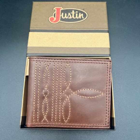 Justin Boots Genuine Leather Slim Bifold Wallet RFID - Picture 1 of 4